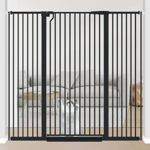 51.18" Extra Tall Pet Gate for Cats Dogs-29.6"-56.3" Extra Wide Baby Cat Gate for Stairs and Doorways-1.37" Ultra Narrow Spacing Dog Gate Dog Door with One-Handed Operation(29.6"-56.3") (Black)
