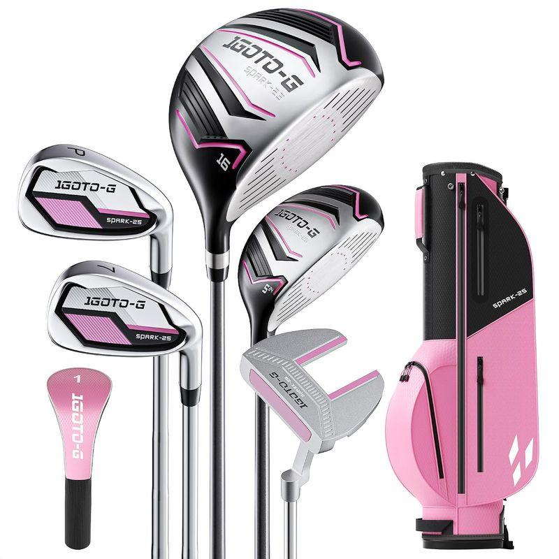 5 Pieces Kids Golf Clubs Set - Youth Golf Clubs Junior Set Ages 3-14 Includes Stand Bag, 1# Driver, 5# Hybrid, 7#, PW# Irons and Putter Right Hand for Boys Girls