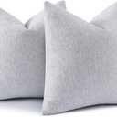 decorUhome Chenille Decorative Throw Pillow Covers 18x18 Set of 2, Farmhouse Textured Square Neutral Solid Accent Pillow Covers for Couch Sofa Bed Living Room Home Decor, Grey White