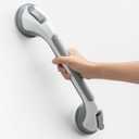 Shower Grab Bar Suction Cup 17 inch, Grab Bars for Bathtubs, Bathroom Safety Grip Shower Handle for Elderly and Seniors, Bath Handrails Removable & Reusable Waterproof, No Drilling, Grey (Long, Gray)