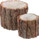 YARNOW Wood Bark Flower Pot, 8 Pcs Tree Stump Planter Pot for Succulents, 2 Sizes, Light Brown Wooden Buckets for Indoor and Outdoor Use