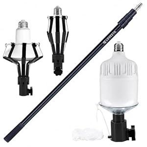 LOVEETA® Gen3 12Ft [18Ft Reach] Extendable Light Bulb Changer Pole for High Ceilings – Telescopic Light Bulb Pole Changer with Bulb Gripper, Chandelier Lights - Jet Black