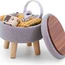 Wimarsbon Storage Ottoman, Modern Round Footrest with Soft Padded Seat, Teddy Velvet Footstool with Wood Legs, Accent Small Table or Plant Stand for Hallway, Living Room (Grey)