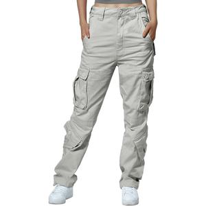 Match Cargo Pants Women,Hiking Pants Baggy Fit Joggers Cotton Casual Military Army Combat Work Pants with 8 Pockets (S, Light Gray)