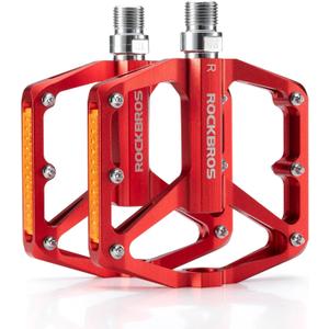 ROCKBROS Mountain Bike Pedals MTB Pedals Bicycle Flat Pedals Aluminum 9/16" Sealed Bearing Lightweight Platform for Road Mountain BMX MTB Bike (Reflective Pedals-Red)