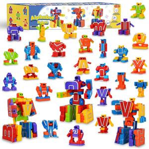 Birthday Toy Gifts for 3 4 5 6 8 Years Old Toddler Boys Girls,26 Alphabet Robots ABC Letters Educational Learning Toys for Kids,Alphabots Deformation STEM Fine Motor Skill Gifts for Preschool Age 3+