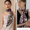 AWAYTR Long Silk Feel Scarf Women Hair Scarf Satin Neck Scarf Tie Bandana Headband Scarf Edge Wrap Head Scarf Purse Handbags (Black, M)
