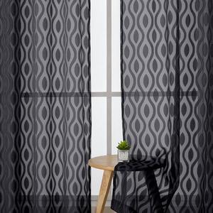 Aiyufeng Sheer Black Curtains 84 Inches Long 2 Panels, Solid Airy Light Filtering Clip Jacquard Window Treatments for Bedroom Living Room, Modern Wavy Line Rod Pocket Curtains, Total 80 inches Width 2 Packs