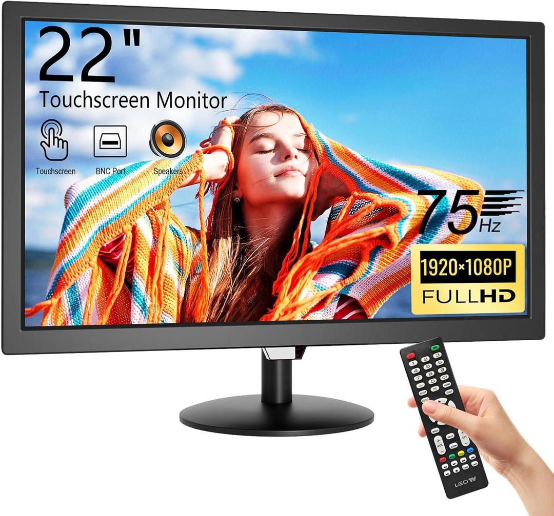 22-Inch Touchscreen Monitor FHD 1920x1080P 75 Hz Computer Monitor PC Monitor with HDMI, BNC, VGA,Multi-Touch Display, Adjustable Angle, Built-in Speakers