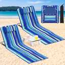 Beeveer 2 Pcs Beach Lounge Chair for Adult with 2 Pack Folding Tables Portable Adjustable Lightweight Reclining Lounge Beach Chair for Lawn Patio Sunbathing Tanning Picnic BBQ Camping