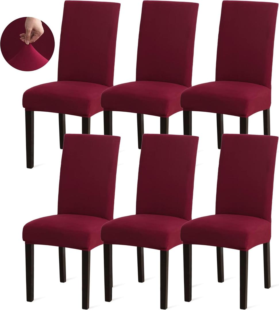 Sufdari Dining Chair Covers,Kitchen Chair Cover,Parsons Chair Slipcover,Spandex Chair Protectors for Dining Room Stretch Chairs Cover Set of 6 Burgundy