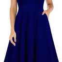 WOOSEA Women's Sleeveless V Neck Vintage Pockets Swing Business Church Dress (Medium, Royal Blue)