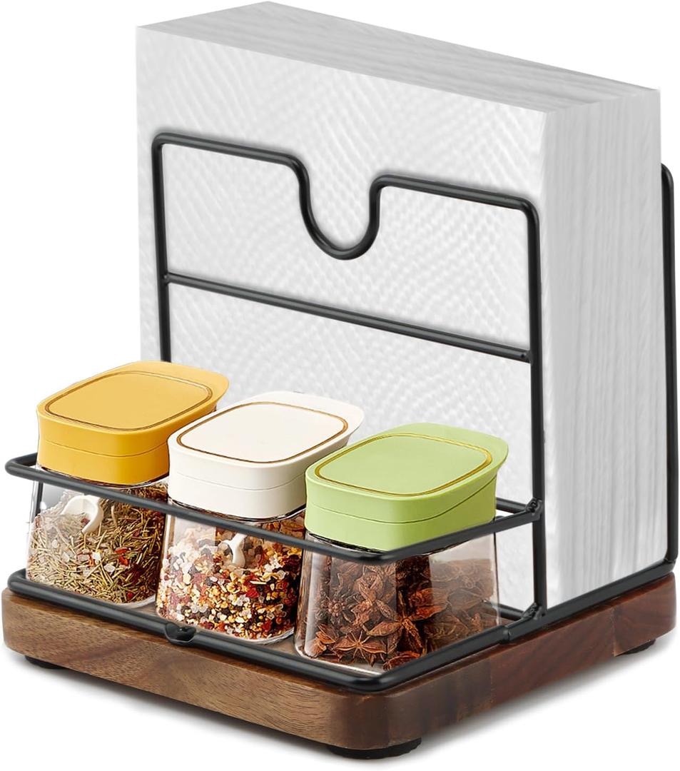 Rustic Napkin Holder for Salt and Pepper Shakers,Napkin Salt and Pepper Holder for Table(Wood)