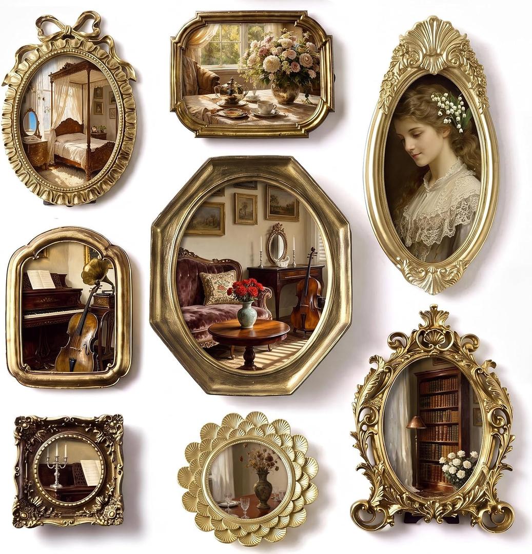 Lineshading 8 Pcs Picture Gold Vintage Gallery Wall Frame Set 5 Sizes