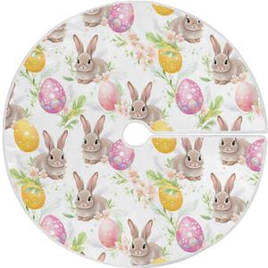Easter Day Christmas Tree Skirt Bunny Eggs Rabbits Tree Skirt 36 in Easter Holiday Party Garden Xmas Tree Skirts Stand Mat for Indoor Outdoor Home Office Ornaments