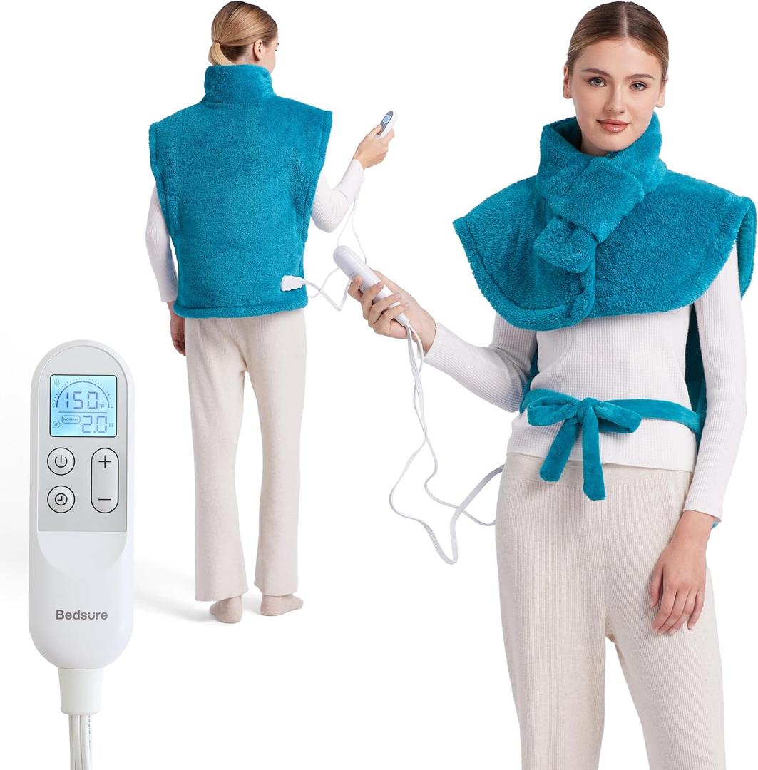Bedsure Wrap Heating Pad for Neck and Shoulders and Back - Birthday Gifts for Seniors Women Mom, Electric Heated Pad for Full Body, Fast Heating Large 24"x34", ETL Certified, Blue