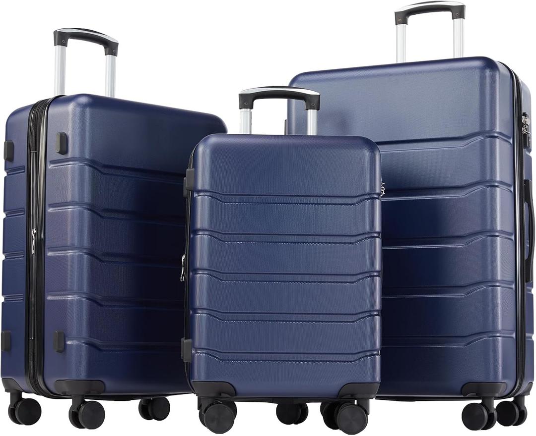 OLIXIS 3-Piece Luggage Set, Carry On Suitcases with Spinner Wheels, Expandable Travel Luggage with TSA Approved Lock & ABS Hard Shell, Blue(20/24/28 Inch)