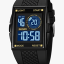 FANMIS Men's Rectangle Dial Sports Wrist Watches with 7 Colors Optional LED Backlight Multifunctional Alarm Stopwatch 12/24H Rubber Strap Watch