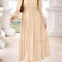 KIRUNDO Casual Fall Dresses for Women 2026 Flowy Long Sleeve Maxi Dress Smocked Empire Waist Square Neck Wedding Party (Yellow, XL)