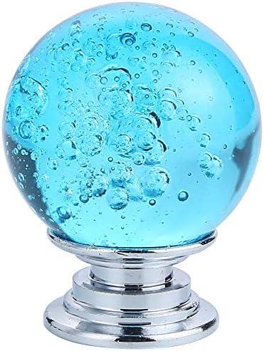 IEIK10 PCS Crystal Cabinet Knobs Azure Blue Round Glass Bubbles Knobs Smooth Drawer Pulls Handle for Home, Cabinet, Drawer and Dresser with 3 Different Size Screws, 30MM (Aqua Blue)