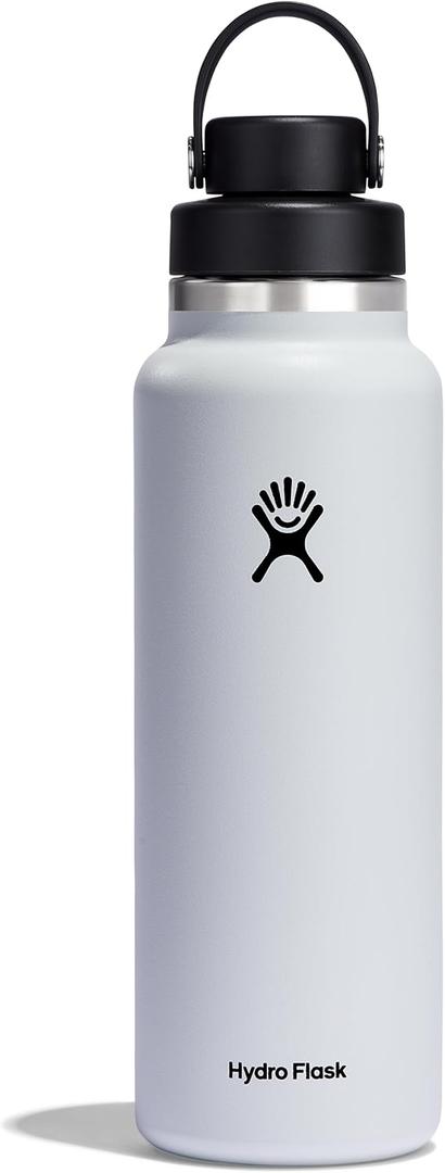 Hydro Flask Water Bottle - Insulated Stainless Steel - Wide Mouth Chug Lid, Non Spill, Leakproof in 40 Oz White