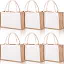 SOUJOY 6 Pack Burlap Tote Bags, Reusable Jute Gift Bags with Handles, Water Resistant Beach Bag, 14.7" x 9.8" x 4.5" Canvas Grocery Shopping Bag for Bridesmaid, DIY, Shopping, Wedding, Christmas