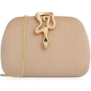 nodeber Velvet Evening Clutch Purse for Women-Snake Clasp Formal Handbag,Hard Shell Design Bag for Weddings, Parties, Prom & Special Occasions(Nude)