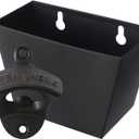 Black Cast Iron Bottle Opener Wall Mounted Beer Top Opener with Cap Catcher Set