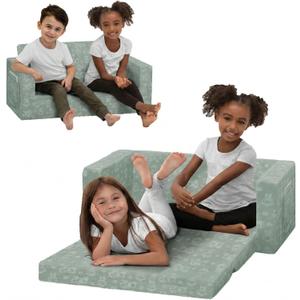Delta Children - Serta Perfect Sleeper Kids 2-Seater Sofa, Convertible 2-in-1 Flip Open Toddler Couch Sleeper, Foam Chair for Playroom & Bedroom, Bed Lounger, Comfy Play Sleeping Lounge Chair, Sage