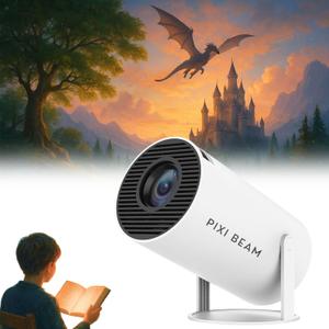 Projector, 4K UHD Pixi Beam Portable Projector with WiFi and Bluetooth, 180 Rotatable Auto Keystone Correction, Eye-Friendly Design, for Reading, Playing, Home Theater