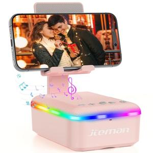 JTEMAN Gifts for Men Women, Cell Phone Stand with Bluetooth Speaker and LED Light, Cool Tech Gadgets, Unique Birthday Gifts for Men Husband Mom Dad - Pink