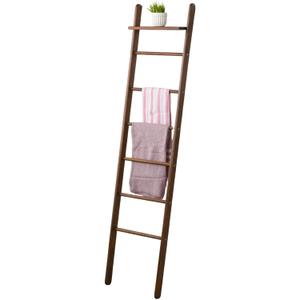Solid Pine Wood Blanket Ladder for Living Room Bathroom Organizer Shelves, 7-Tier 5-Tier Freestanding Shelf, Freestanding Towel Rack Extra Storage, Wall-Leaning (Walnut, Large)