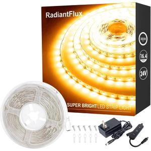 RadiantFlux Warm White Led Strip Lights for Bedroom, 16.4ft 300Leds, Dimmable,Flexible, Super Bright LED Tape Lights for Living Room, Kitchen, Vanity Mirro Indoor Use