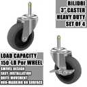RILIDRI 3-Inch Swivel Stem Caster for Rubbermaid Mop Bucket Utility Cart, 7/16-Inch Stem Diameter Rubber Wheel Set of 4, Heavy Duty TPR Weber Grills Shop Vac Replacement Wheels