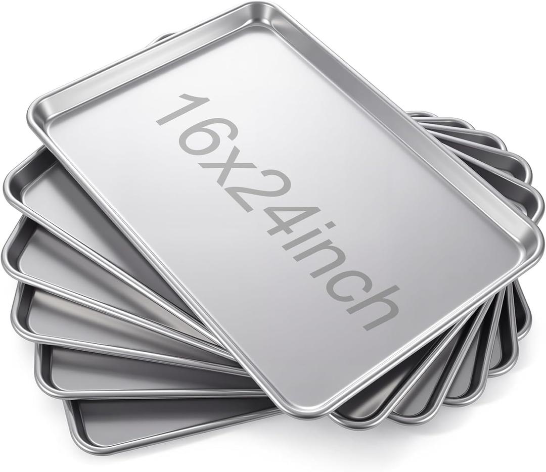 CraftyDream 6 Pack 24 × 16 Inch Baking Sheet Pan Set Commercial Full Size Grade Aluminum Coated Aluminum Cookie Pans for Large Ovens Refrigerators Bakeries Hotels Restaurants