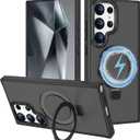 Kickstand Case for Samsung Galaxy S24 Ultra Magnetic Case with Invisible Stand [Compatible with MagSafe] [Military Drop Protection] Matte Hard Back Soft Silicone Edge Slim Phone Case Cover (Black)