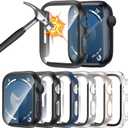 [6 Pack] Case for Apple Watch SE 3/SE 2nd Gen Series 6 5 4 SE 44mm Screen Protector with Ultra-Thin Tempered Glass, Full Coverage Anti-Scratch Hard Face Cover for iWatch 44 mm