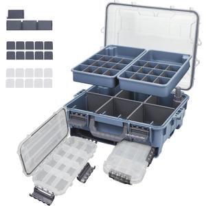 RUNCL Universal Fishing Tackle Box with Two Small Tackle Tray, Removal Inside Design Waterproof Trunk Storage Box, Thicker Floating Airtight Stowaway, Xmas Surprise Fishing Gifts for Men Women
