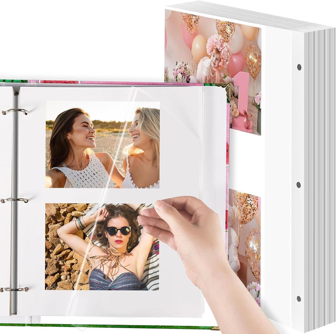 Chuangdi 120 Pcs Photo Album Pages 9 x 11 Inch Self Adhesive Double Sided 3 Hole Punched Photo Mounting Sheets Picture Sleeves for 3 Ring Binder Refill Picture Album Sheets, Binder Not Included