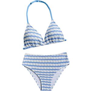 RoseSeek Girl's Tie Dye Smocked 2 Piece Swimwear Sets Backless Halter Bikini Cute Brief Bathing Suit Blue and White, 10 Years