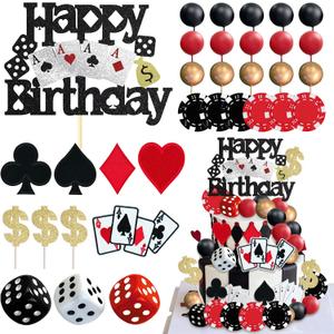 Knana 33Pcs Casino Cake Toppers Dice Poker Cake Decorations Casino Theme Happy Birthday Cake Decorations