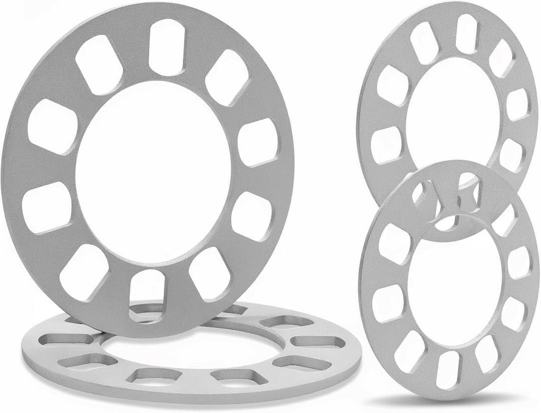 4 Pack Universal Wheel Spacers, 1/5" (5mm) Die Cast Replacement Wheel Spacer for 5 Lugs Wheels/Rims, Fits 100-120mm Multiple Bolts Pattern, 5x100, 5x108, 5x110, 5x112, 5x114.3, 5x115, 5x120 (Silver)
