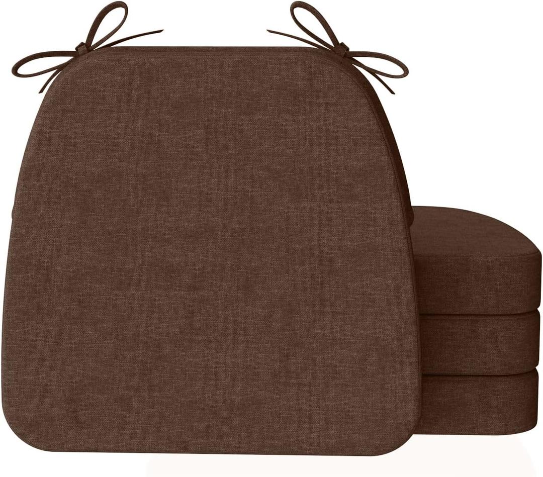 Acessories D-Shaped Chair Cushions, 2" Thick Dining Chair Pads with Ties and Removable, Machine-Washable Cover, 17" x 16", Set of 4, Brown
