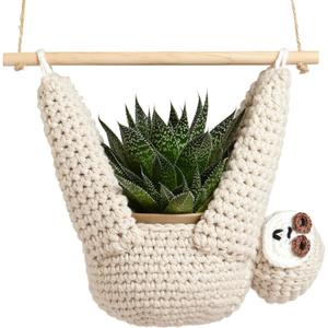 Evbopa Sloth Gifts Sloth Plant Hanger for Succulent Pot Hanging Planter for Plant Lovers Home Decor Planter Macrame Plant Hanger | 5 Inch Plant Holder (1 Pack)