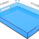 Large Acrylic Tray Ottoman Coffee Table Tray with Handles 17x13'' Decorative Serving Platter for Food Tea Dinner Snack Eating Bar Party, Blue