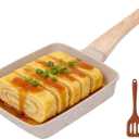Nonstick Tamagoyaki Pan Japanese Egg Pan, 6"x7" Cream White Granite Stone Omelette Pan, PFOA Free Rectangular Frying Pan with Silicone Spatula & Oil Brush, Induction Compatible