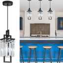 Modern Black Pendant Light Fixtures for Kitchen Island and Dining Room, Industrial Small Hanging Crystal Chandelier Light Fixture for Bedroom Entryway Living Room Foyer Hallway 3-Pack (1-Light Pendant Light, 3-Pack, Black, 3-Pck)