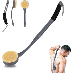 Back Scrubber for Shower,20.5" Long Handle Shower Brush for Body for Deep Clean,Back Brush for Shower for Men Women(Grey)