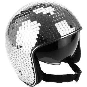 QWORK Disco Ball Helmet Party Decoration with Retractable Visor and Cowboy Hat Design - Handmade Glitter Glass Cap, 39 oz. Weight, One Size