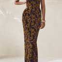 BTFBM Women Spring Dresses 2025 Elegant Wedding Guest Dresses Bodycon Tube Maxi Dress Split Floral Cocktail Dress (L)